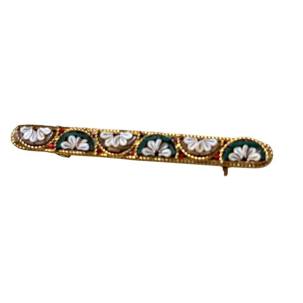Vintage Italian Micro Mosaic Bar Brooch Pin Milleflori Style 2.25" Italy